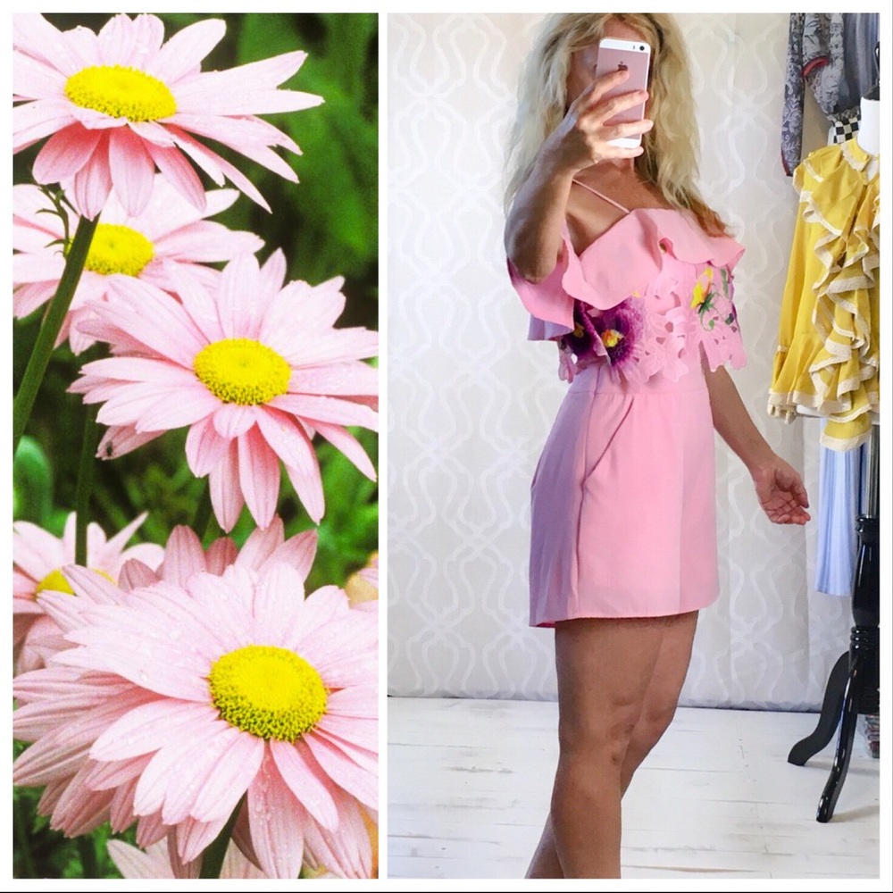 *CLEARANCE* Rose Pink & Floral Off Shoulder Romper - Picture 6 of 8